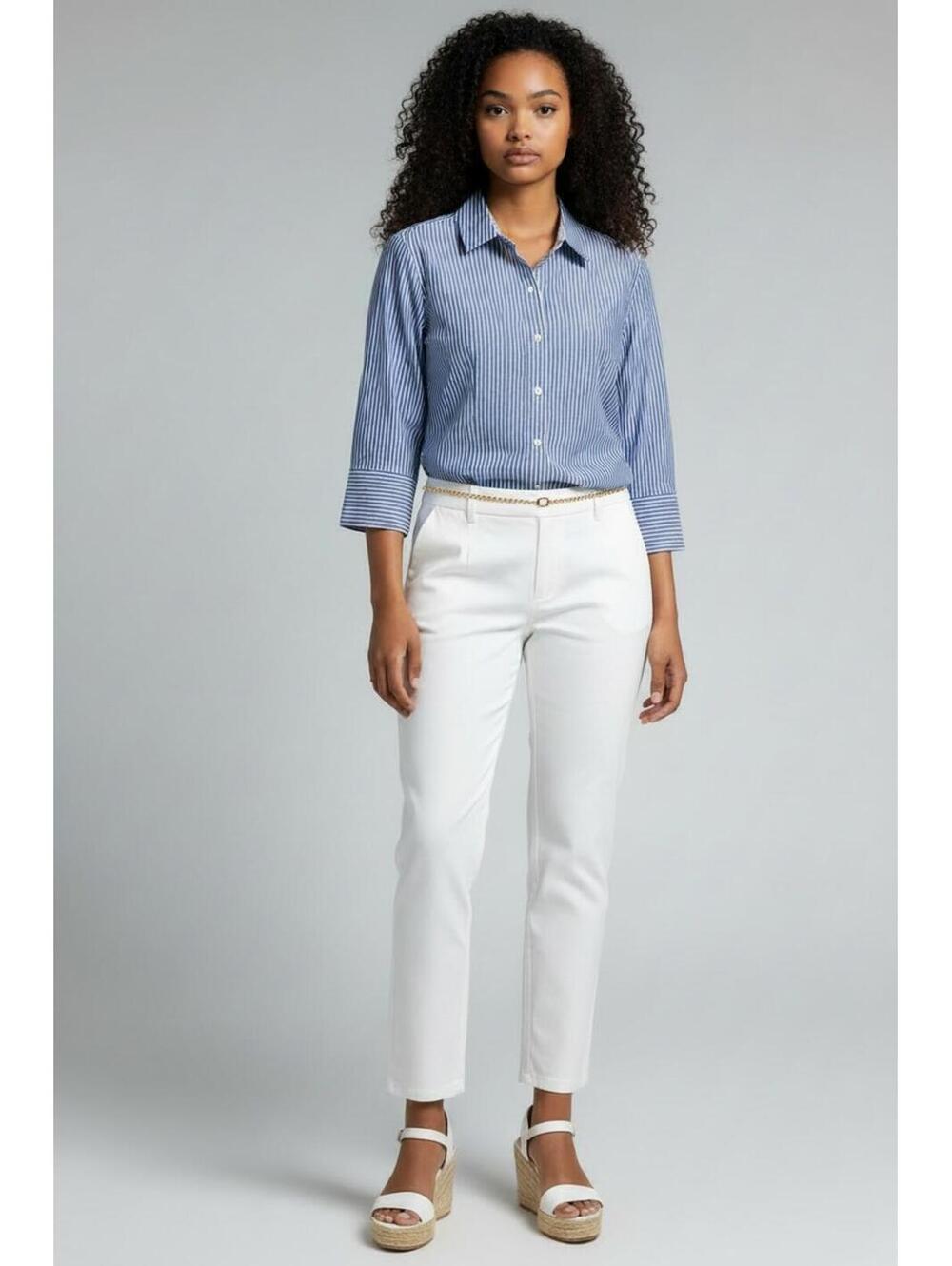 Talbots Blue White Vertical Stripe Perfect Button Down Shirt 3/4 Cuff Sleeve, 2P